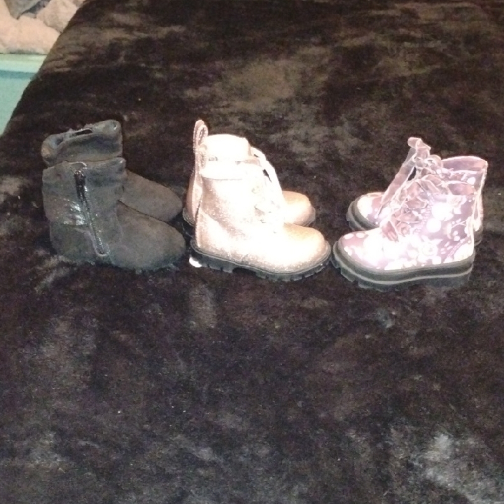 Kids Glitter Ankle Boots - Pink Floral and Rose Gold Options And Black